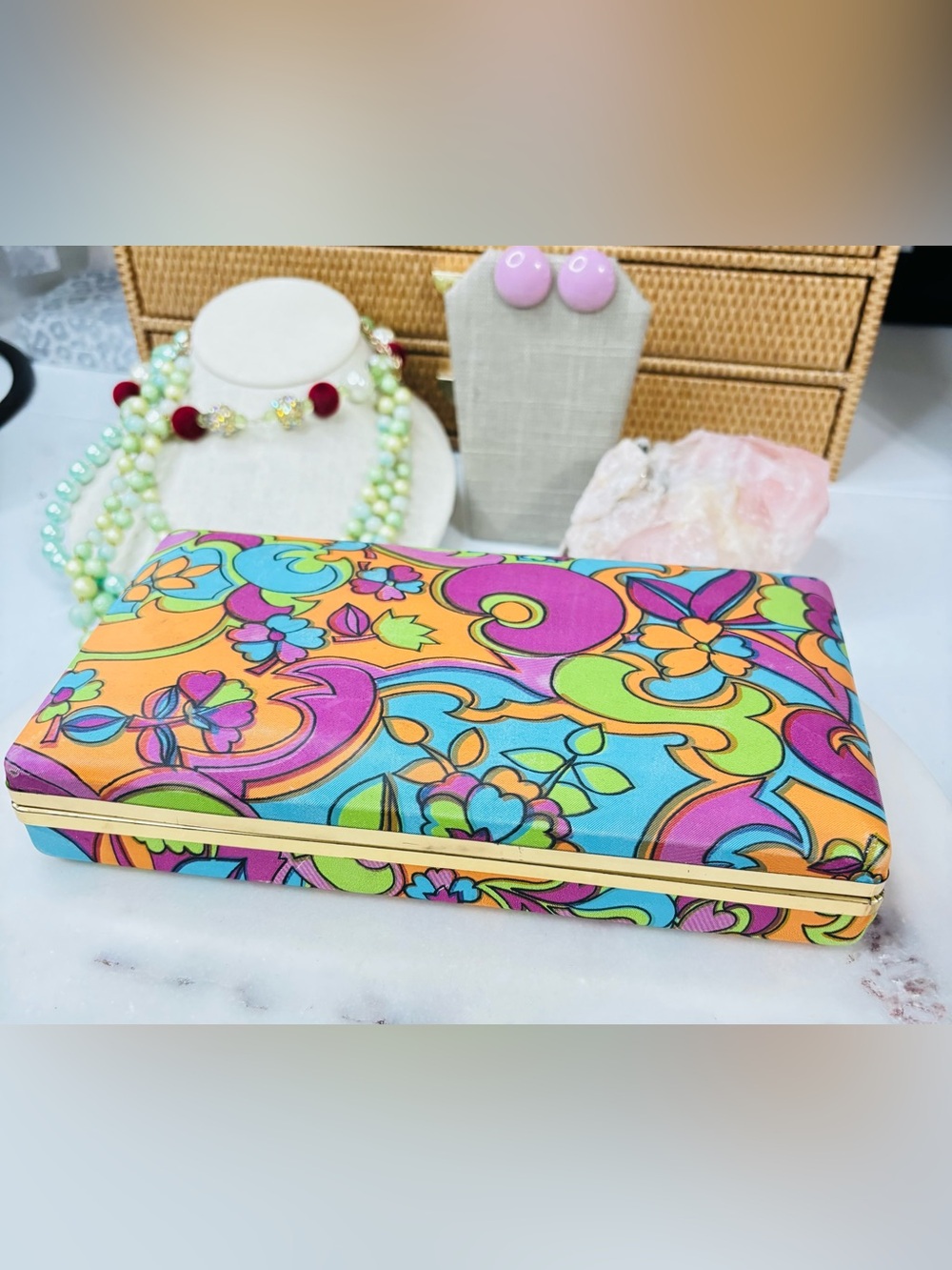 Vintage 1960s Groovy Mele Hippie Psychedelic Swirl Colors Jewelry Box